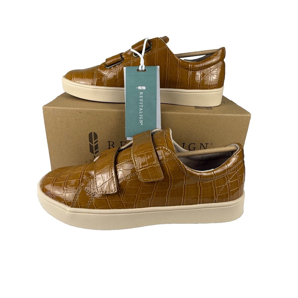 Revitalign Malibu Bella Patent Tan Croco Sneakers Women's 8.5B Comfort Arch Supp
